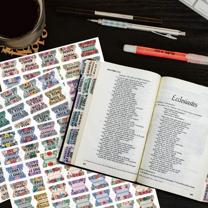 Cualfec Bible Index Tabs New & Old Testament Tabs Matte Laminated Floral Design - 122 Pcs (Floral) - Image 4